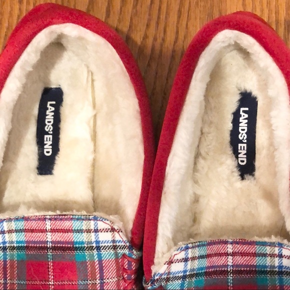 Land’s End Red, Suede, Plaid, Flannel Slippers, Size 9B - Picture 3 of 6